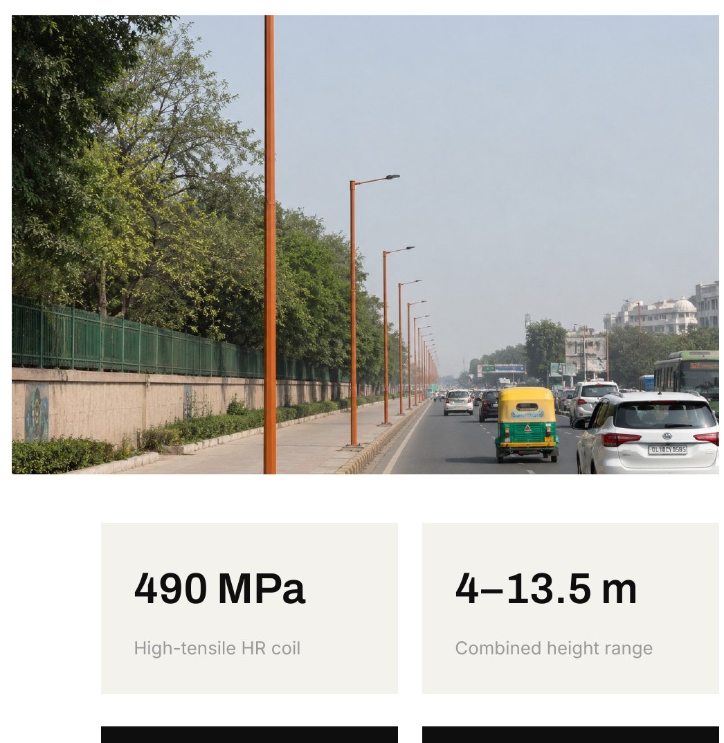 Smart Conical poles finished in colour-coated polyurethane