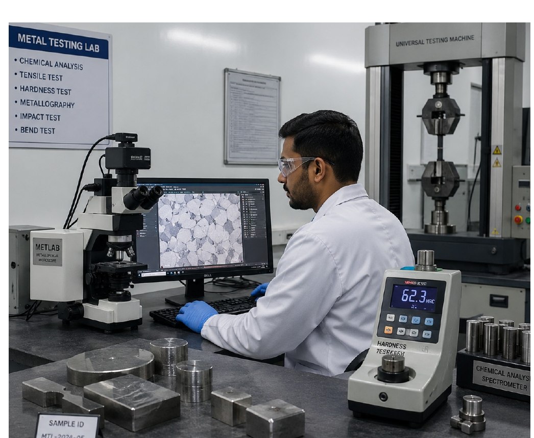 Metal testing laboratory: chemical analysis, tensile and hardness testing