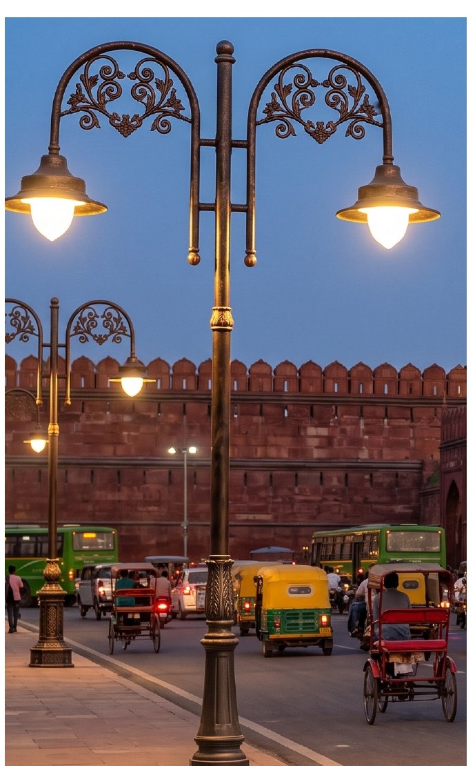 Ornamental heritage lamp posts near Red Fort, Delhi