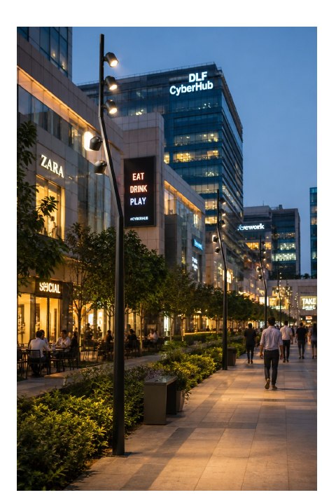 Modern ornamental lighting at a civic plaza