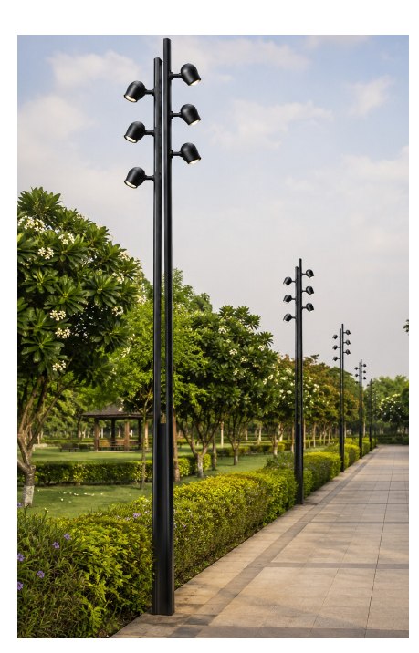 Triple-lantern ornamental pole