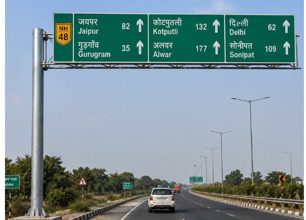 Highway signage gantry mast on a national highway