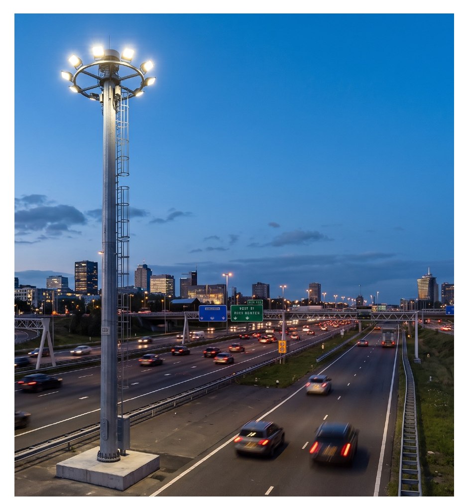 BPP high mast lighting a city highway at dusk